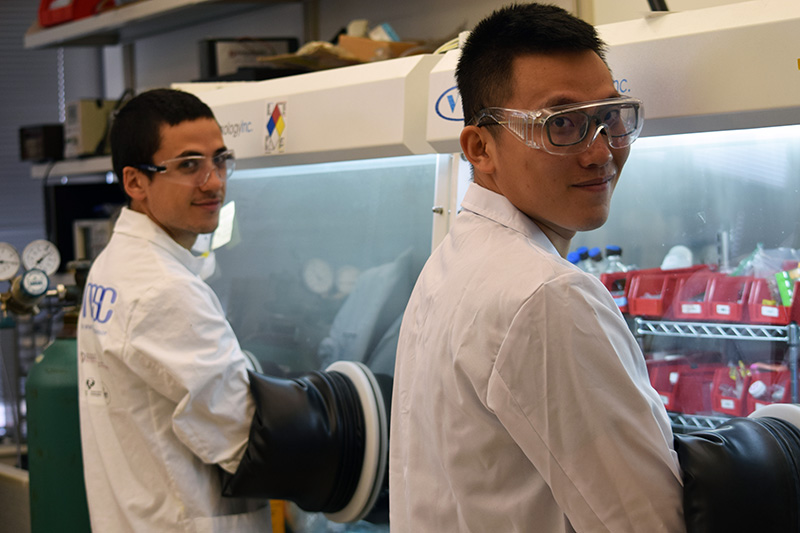 Two students in research lab