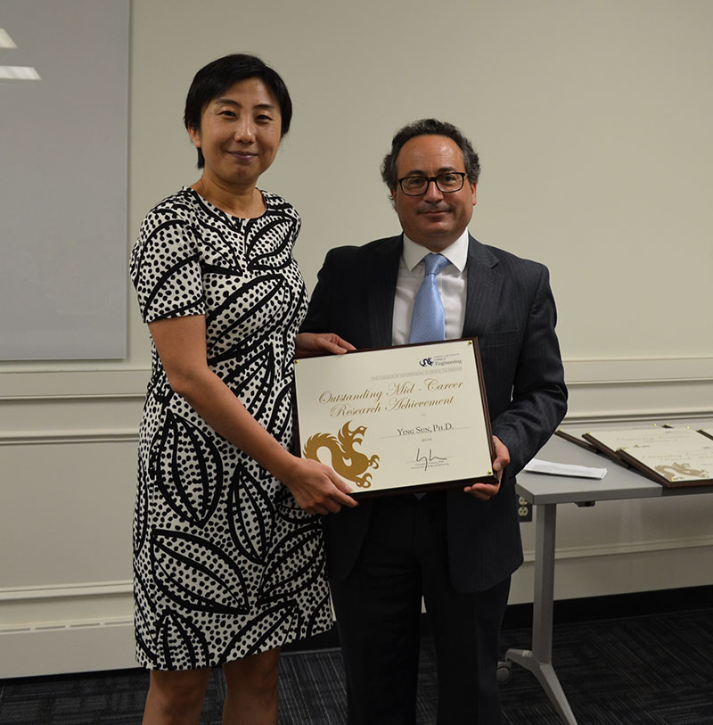 Award recipient Ying Sun with Dean Palmese