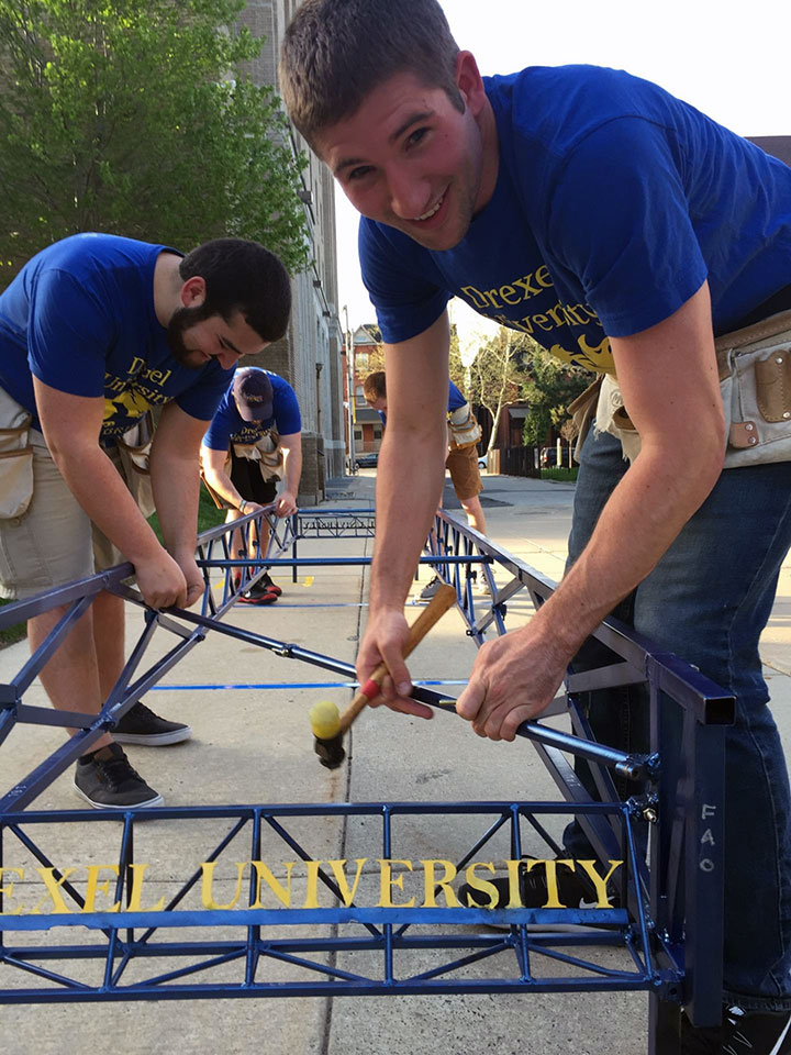 The Drexel Steel Bridge Team practices for the competition.