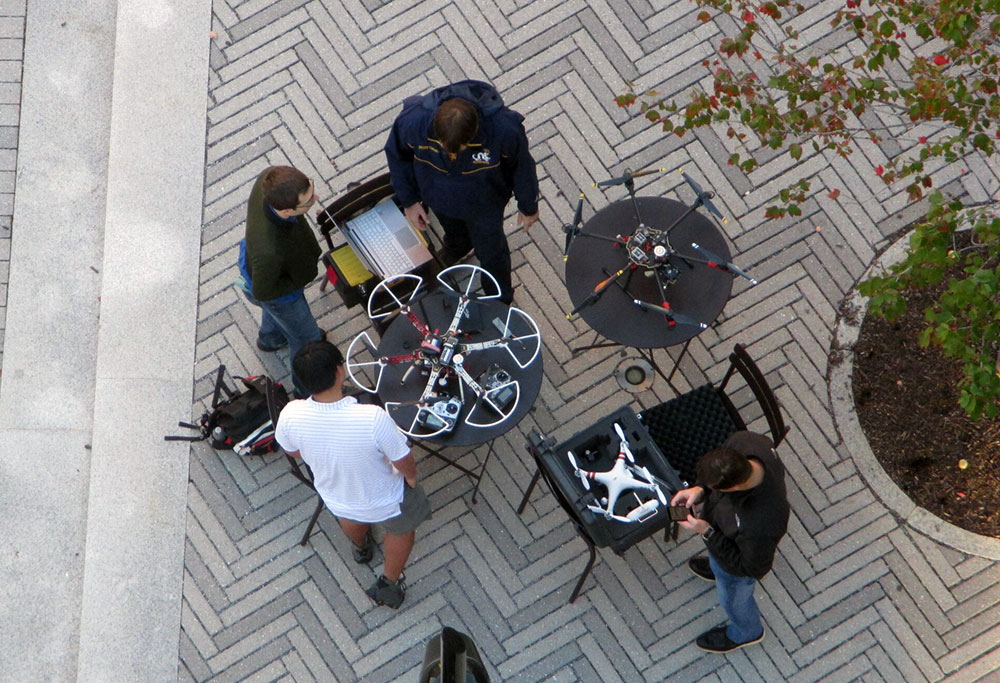 Students prepare a drone.