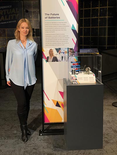 Pomerantseva and her exhibit display