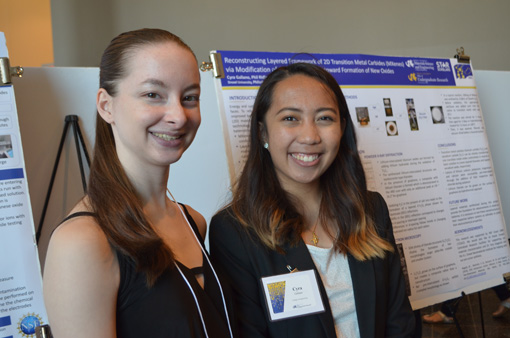 Emma Clancy (l) and Cyra Gallano, materials science and engineering students.