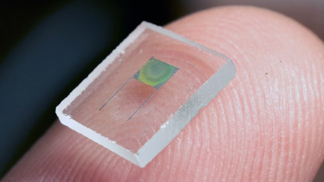 Microbattery contained in glass on a finger tip