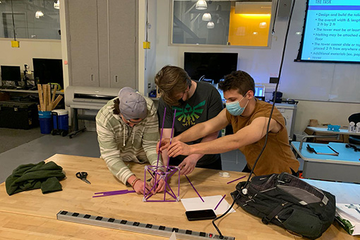 The Society of Manufacturing Engineers student group hosted a tower building workshop, where teams were challenged to build the tallest, most stable towers with nothing but tape and drinking straws.