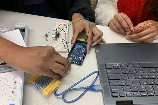 Students got hands-on with hardware during an Arduino workshop.