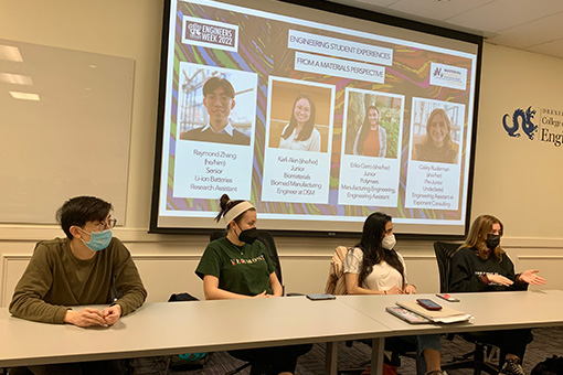 Materials Science and Engineering students led a panel discussion sharing their Co-Op experiences from their field's perspective.