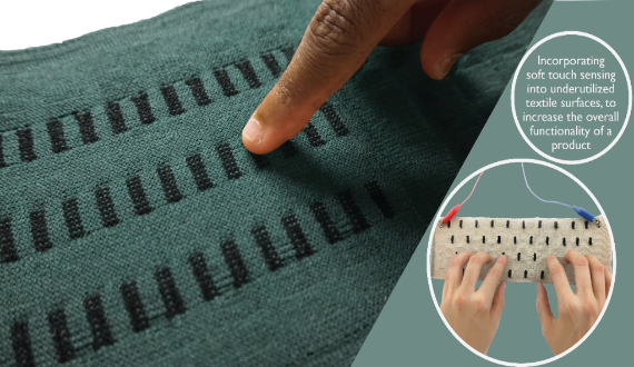 The Capacitive Touch Sensor is a gesture sensitive functional textile touch-pad interface for physical devices