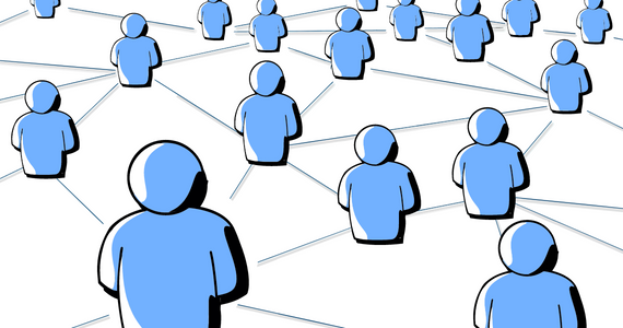 abstract outline of people in blue across networks