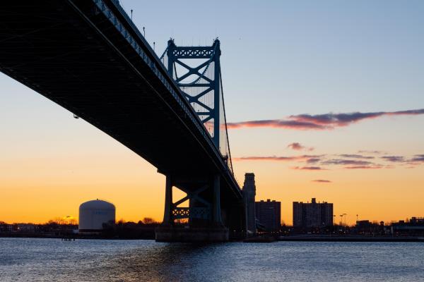 Ben franklin bridge at sunset