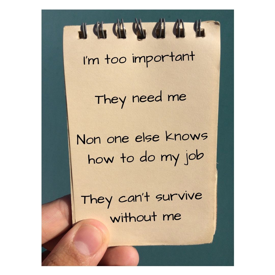 Image of a notebook with the words: I am too Important and other "indispensable" words written on it.