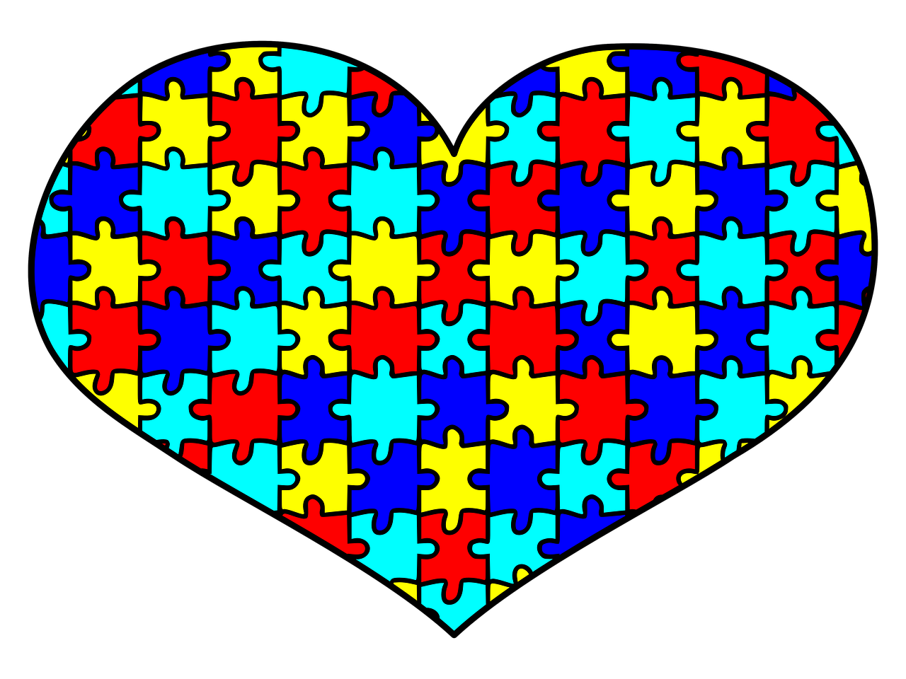 A heart with the primary colored puzzle pieces signifying autism