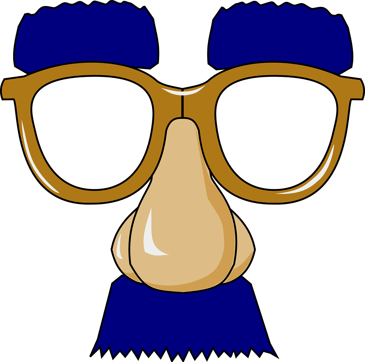 Image of a pair of Groucho Marx glasses with blue eyebrows and mustache.