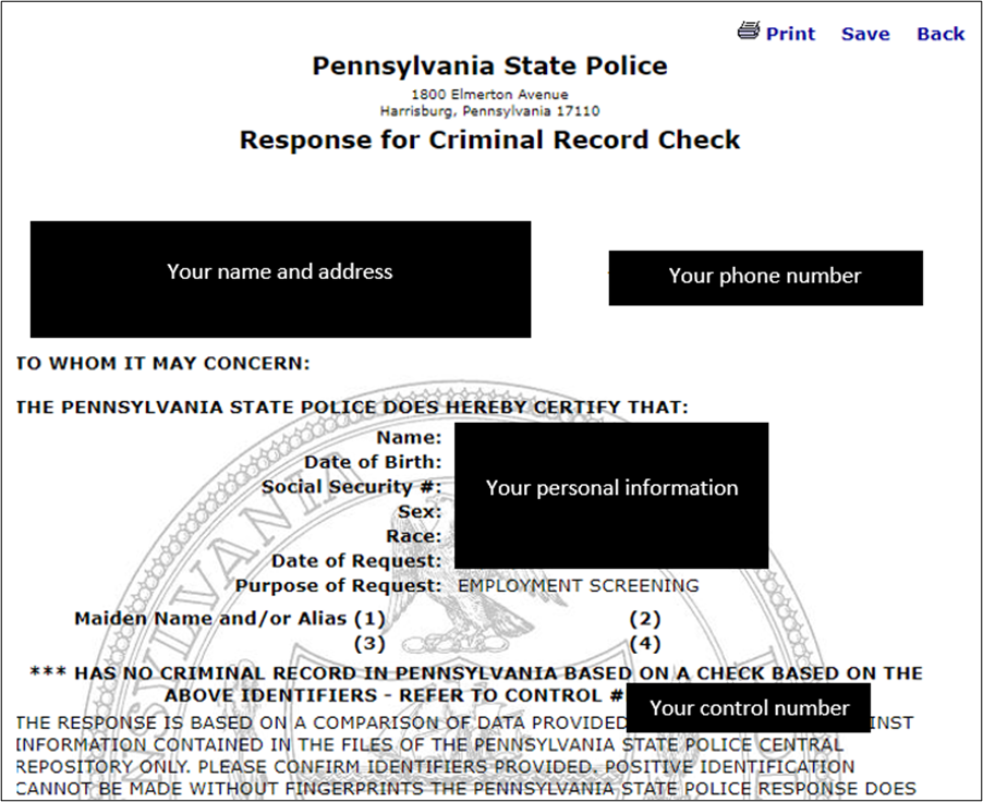 Instructions For Obtaining A Pennsylvania State Police Criminal Record Check For School Of 7884