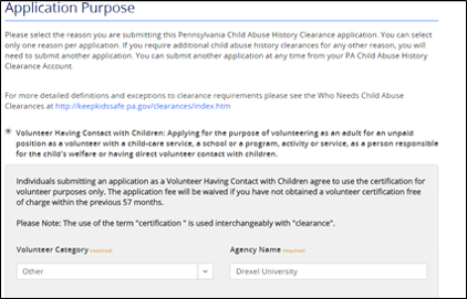 Instructions for Obtaining a Pennsylvania Child Abuse History Clearance for  Volunteer Purposes, Human Resources