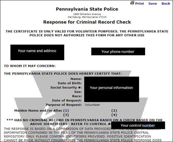 Instructions For Obtaining A Pennsylvania State Police Criminal Record Check For Volunteer 9871