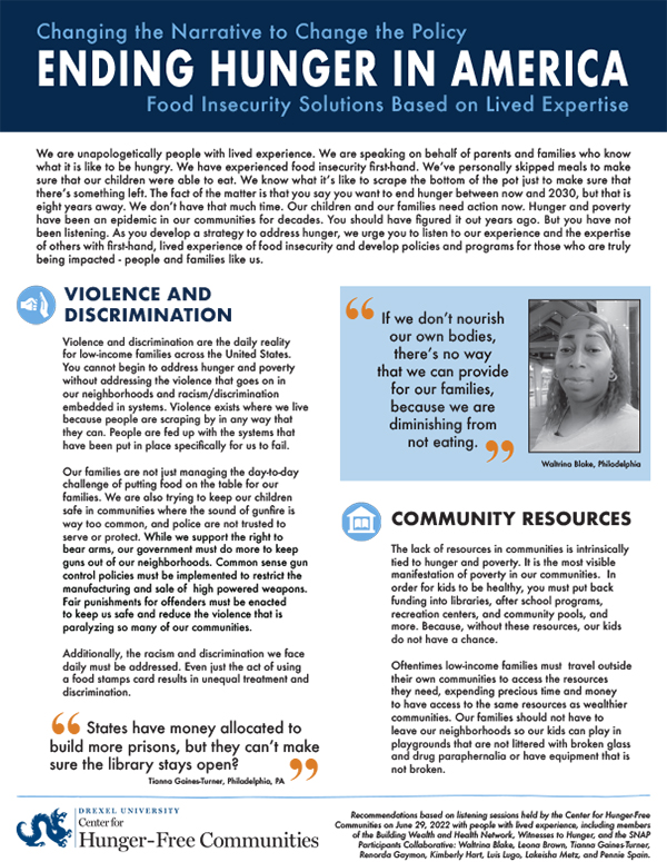 Report Cover: Ending Hunger in America