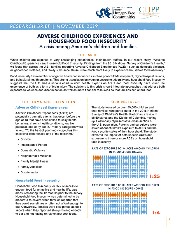 Report Cover - Adverse Childhood Experiences and Food Insecurity