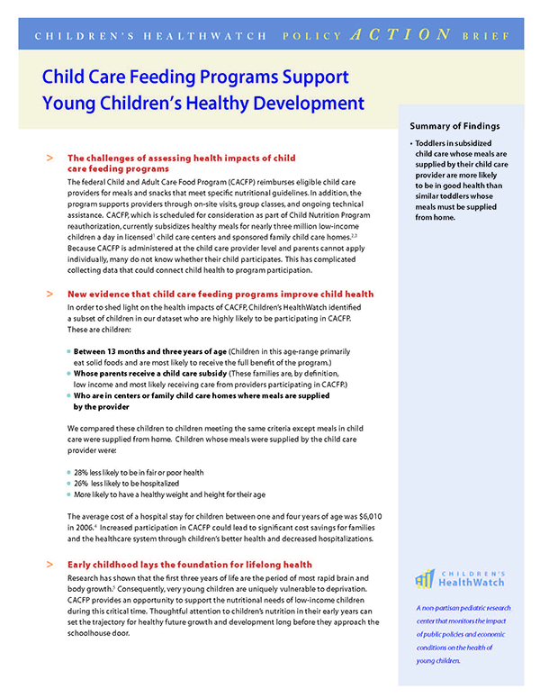 Report Cover - Childcare Feeding Programs Support Young Children's Healthy Development