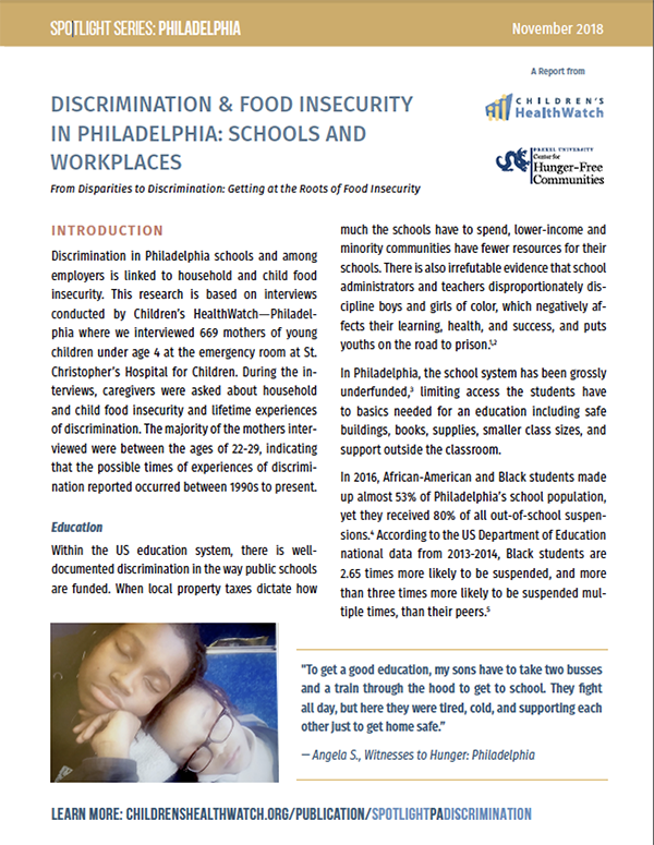 Report Cover - Discrimination and Food Insecurity in Philadelphia: Schools and Workplaces
