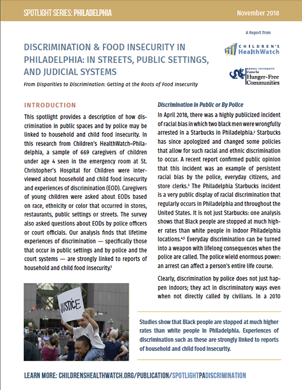 Report Cover - Discrimination and Food Insecurity in Philadelphia: In Streets, Public Settings and Criminal Justice System