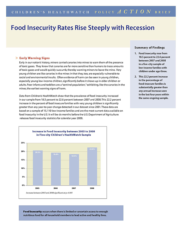 Report Cover - Food Insecurity Rates Rise with the Recession