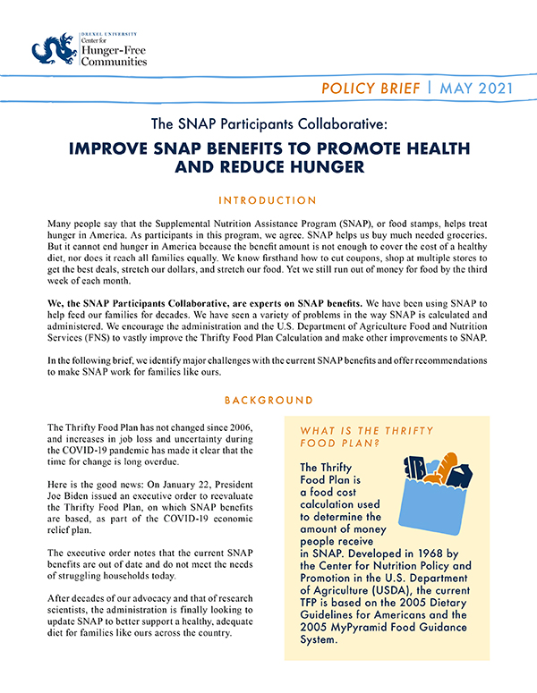 Improve SNAP Benefits to Promote Health and Reduce Hunger Home