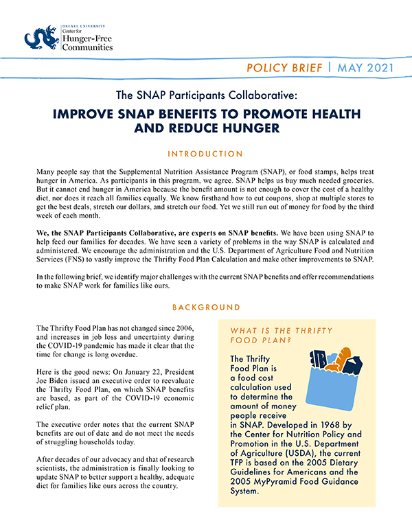 Report Cover: Improve SNAP Benefits to Improve Health and Reduce Hunger