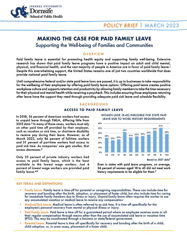 Making the Case for Paid Family Leave Brief Cover Page