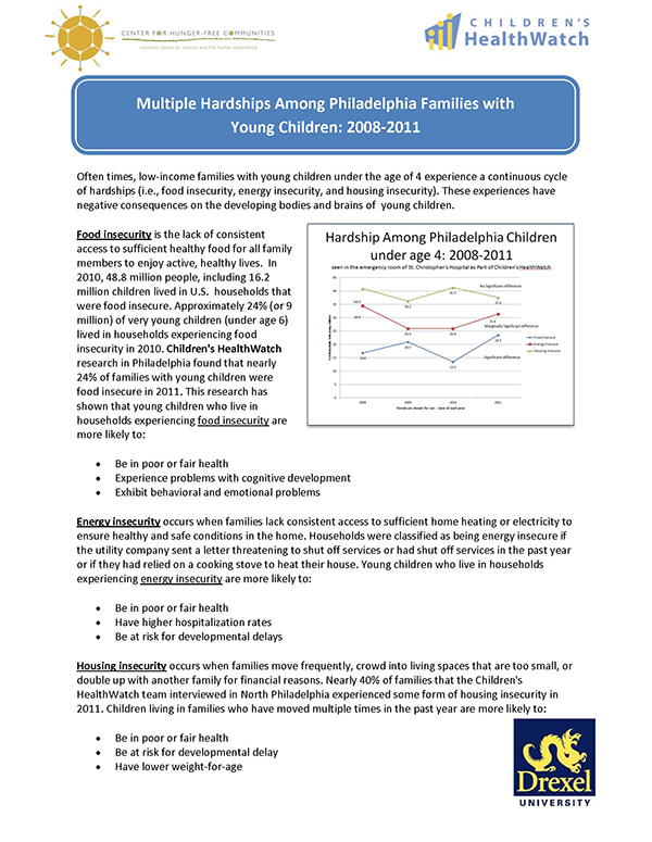 Report Cover - Multiple Hardships Among Philadelphia Families with Young Children (2008-2011)