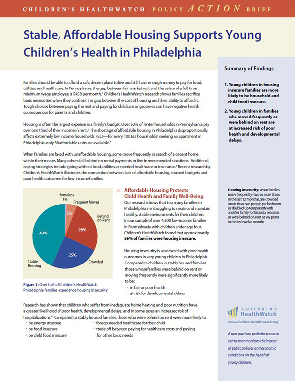 Report Cover - Stable, Affordable HousingSupports Young Children's Health in Philadelphia