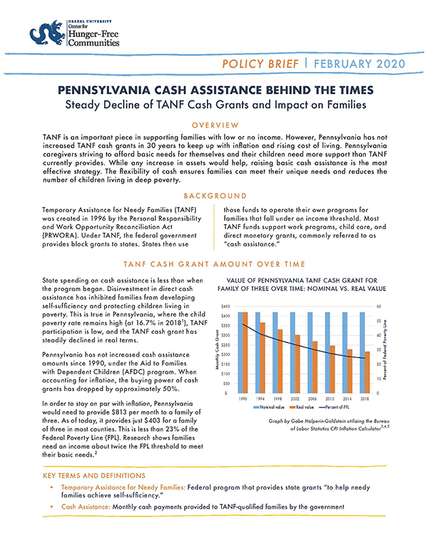 Pennsylvania Cash Assistance Behind the Times Steady Decline of TANF