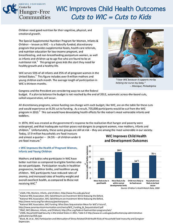 Report Cover - WIC Improves Child Health Outcomes