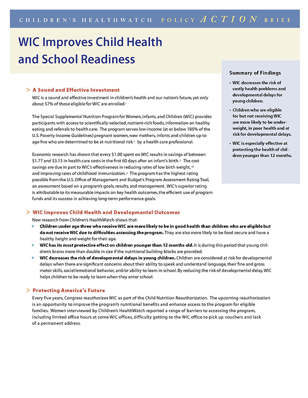 Report Cover - WIC Improves Child Health and School Readiness