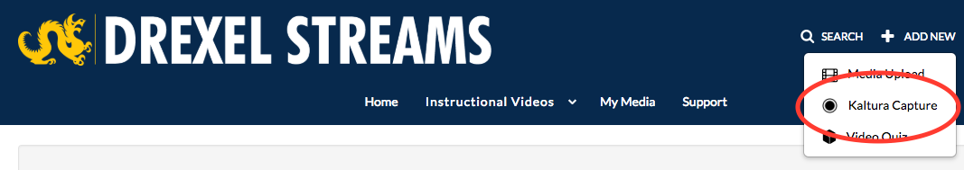 Kaltura Capture Dropdown