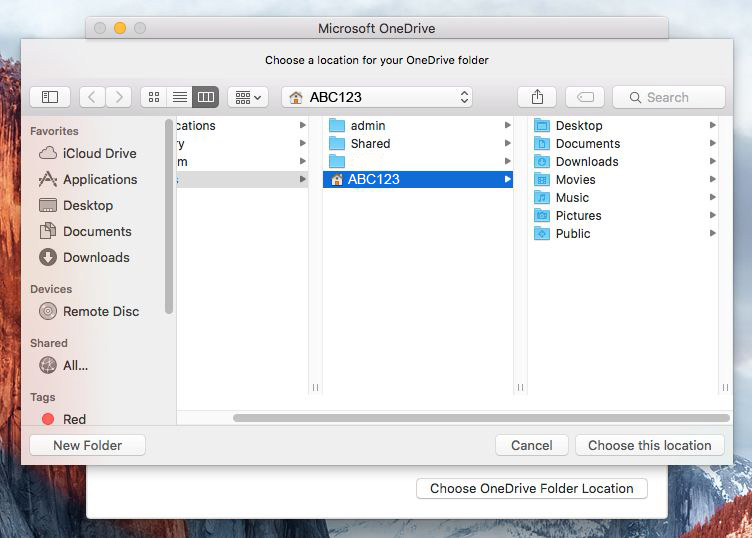 Mac OneDrive Select Folder Location