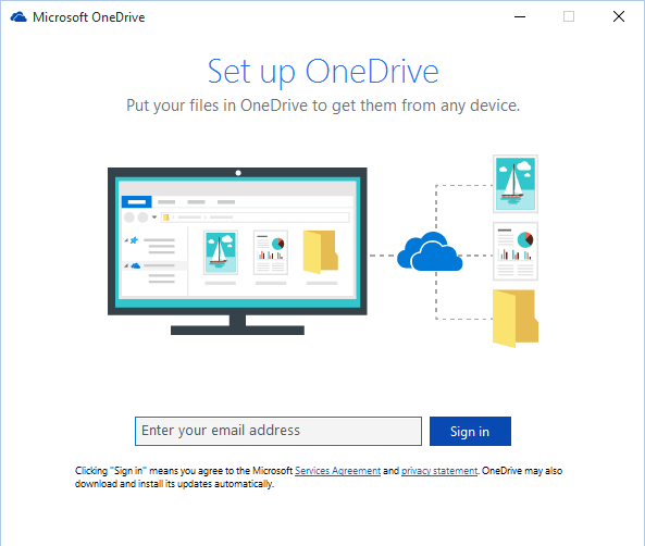 OneDrive Initial Setup Screen