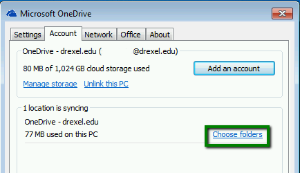 OneDrive Settings Screen