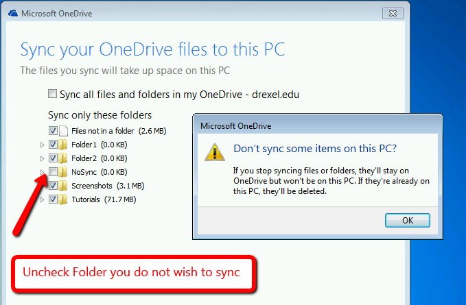 OneDrive Folder Sync Options
