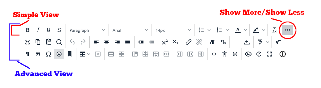 The content editor in Learn has a simple and advanced view that can be toggled