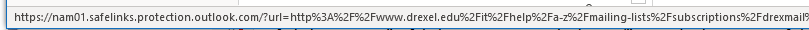 Hovering over a link in email displays the safe link URL in Outlook's bottom bar.