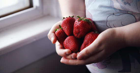 hands holding strawberries