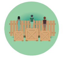 people-on-top-of-boxes-over-fence