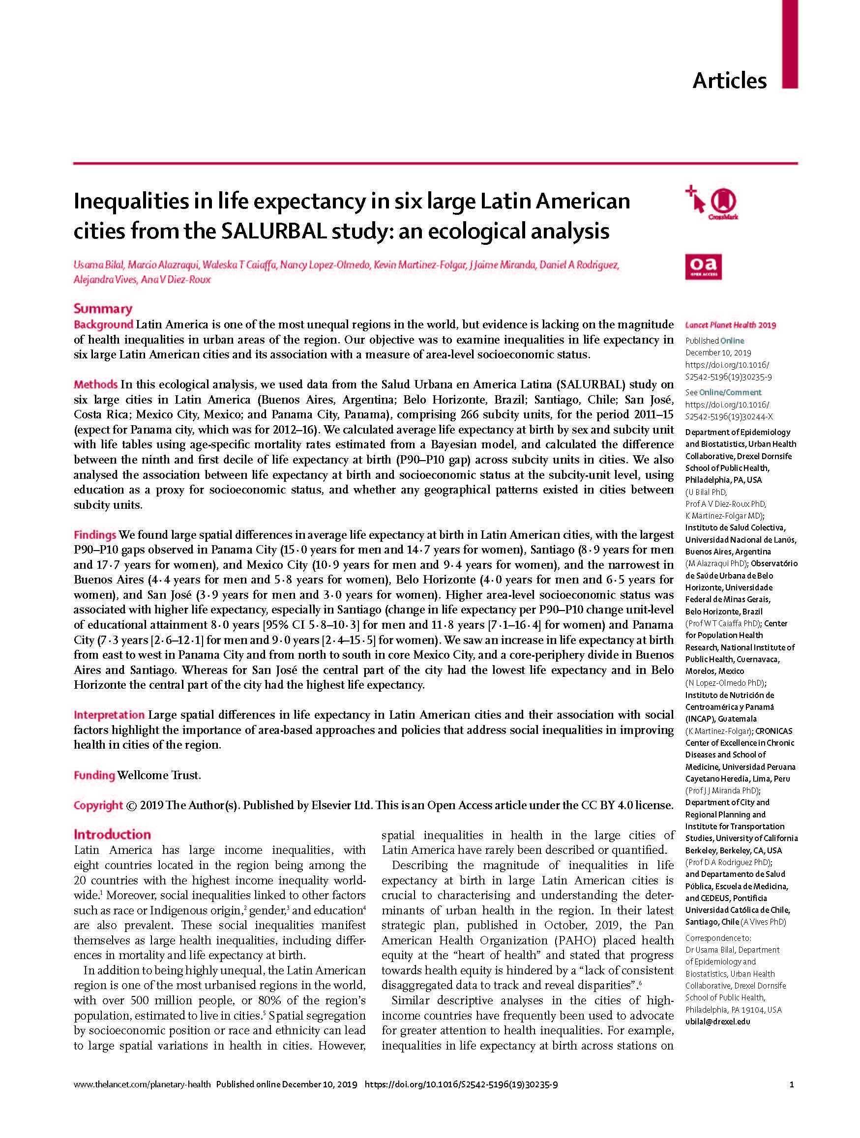 Lancet Publication Front Page