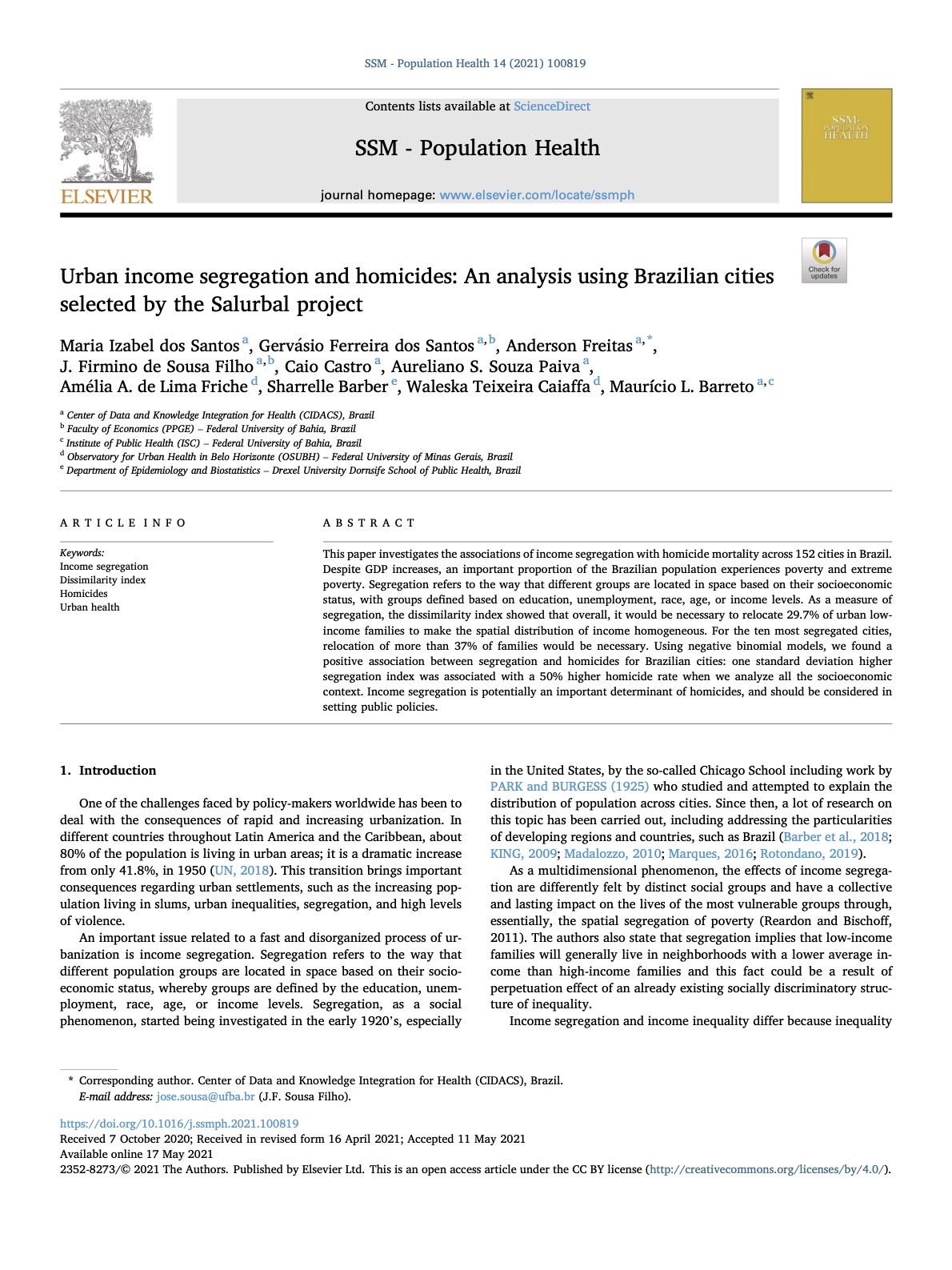 Urban Income Segregation and Homicides thumbnail