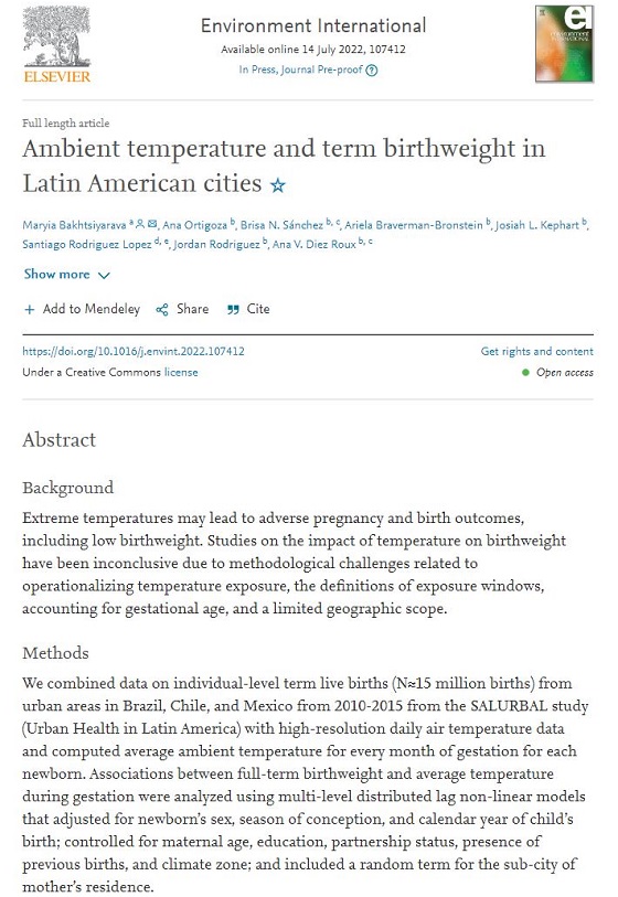 Research article: Ambient temperature and term birthweight in Latin American cities