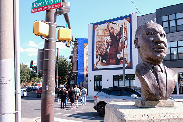 A bust of Rev. Dr. Martin Luther King, Jr. on Lancaster Avenue in Philadelphia.