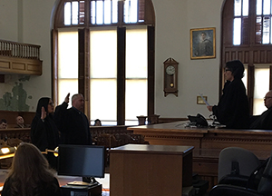 Judge Danielle (Mourar) Travagline, '09, at swearing-in ceremony January 2018