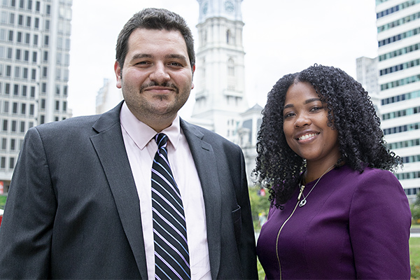 3L Noah DeSimone, left, and Assistant City Solicitor Desjeneé Davis, JD ’21, outside of Philadelphia City Hall.