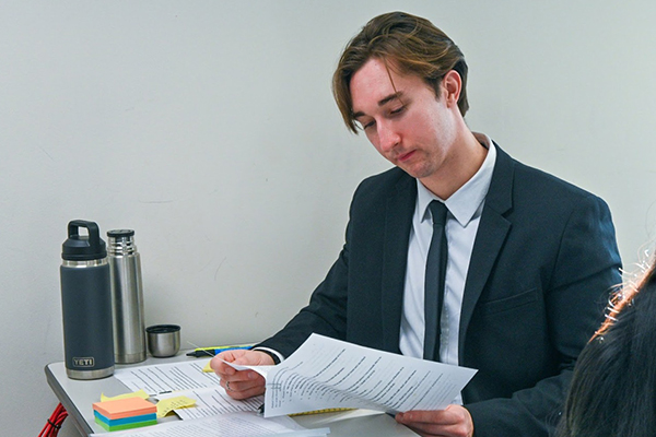 Undergraduate law student studying