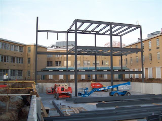 Construction of new building on Drexel Queen Lane campus, 2009 - steel frame. (The Legacy Center Archives and Special Collections)